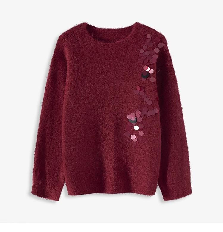 Dimanaf 2025 Женские свитера Весна Пайетки Вязание O-образный вырез Свободные свитера Топы