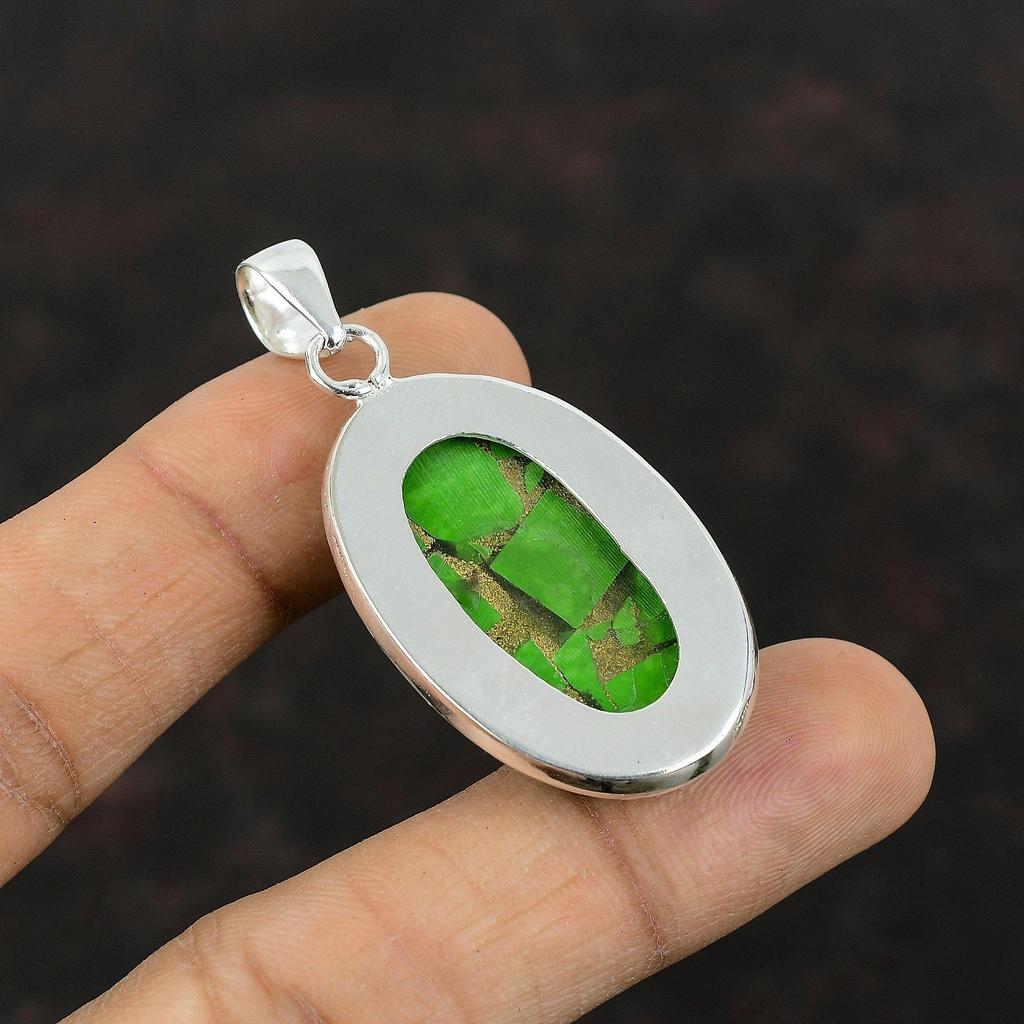Copper Green Turquoise Pendant Real Gemstone Jewelry 925 Sterling Silver Pendant Handmade Brand New Pendant Gift For Women Turquoise Jewelry