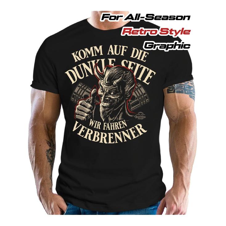 Men's Retro Devil Graphic Tee Short Sleeve Crew Neck Soft Cotton Blend Casual Wear For Car Enthusiasts All Season Comfortable Fit