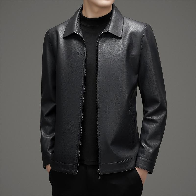 Весенне-осенняя куртка из натуральной кожи, мужская куртка из овчины большого размера с лацканами, одежда для папы