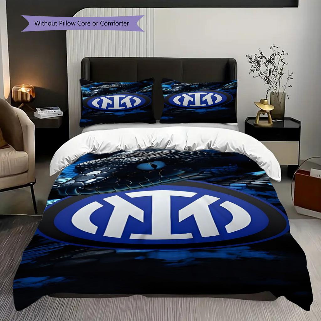 Inter Milan Emblem Serpent Three-piece set (1 * duvet cover + 2 * pillowcase, without core) 2D Flat Duvet cover and pillowcase Soft and comfortable