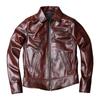 Spring First-layer Cowhide Oil-wax Genuine Leather Short Slim-fitting Motorcycle Leather Jacket for Men Burgundy Tuxedo