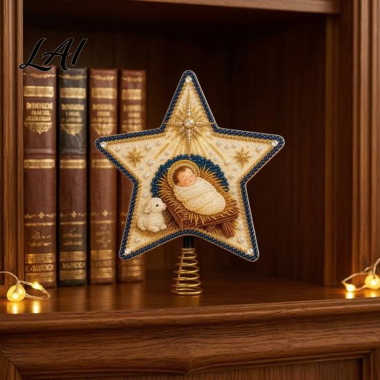 DIY Tree Decoration Kit Christian Faux Pearl Art Christmas Topper Kit Faith Nativity Holiday Festive Craft Decoration Handmade Beaded Star