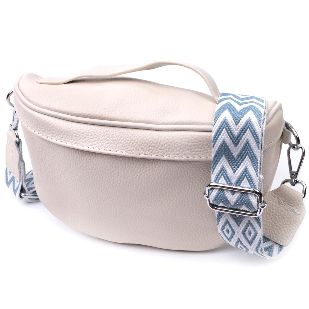 Trendy Women's Shoulder Bag In Classic Color Made of Genuine Leather Vintage 22656 White