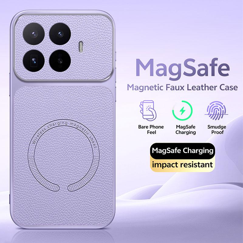 Магнитный чехол из ПУ-кожи для беспроводной зарядки Magsafe для Xiaomi Poco C75 C85X C81 M7 Plus M8 X8 X7 F5 F6 F7 F8 F9 Pro Max Ultra