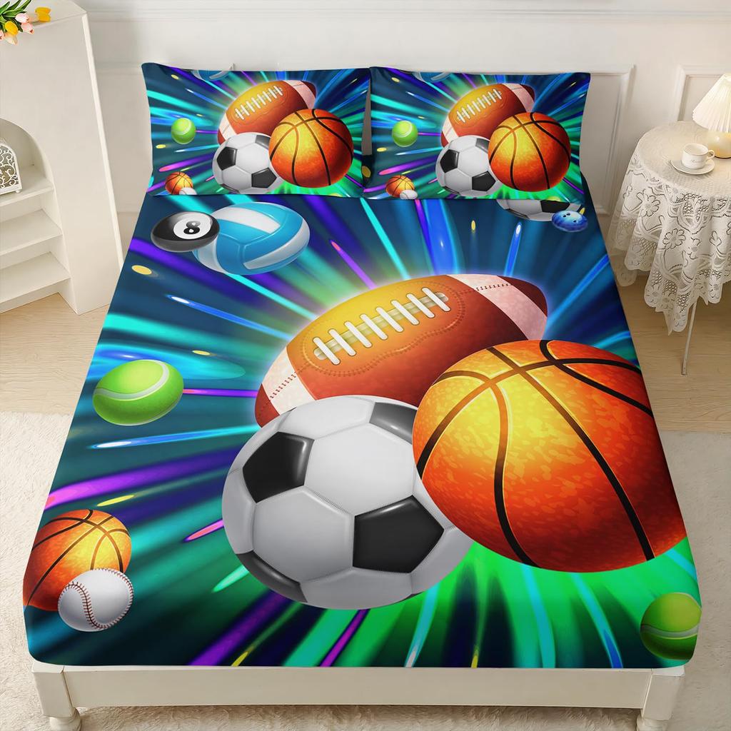 Матрас с рисунком «Спортивные мячи», трехпредметный комплект постельного белья с цифровой печатью, для взрослых и детей