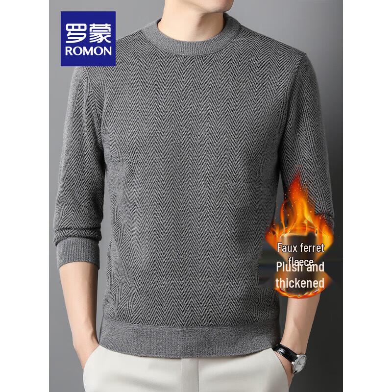 ROMON Мужской теплый вязаный свитер с круглым вырезом на флисовой подкладке