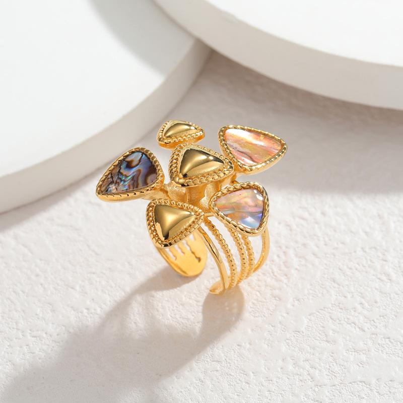 Открытое кольцо из нержавеющей стали 18 карат, европейского и американского дизайна, с геометрическим узором из перламутра, для женщин