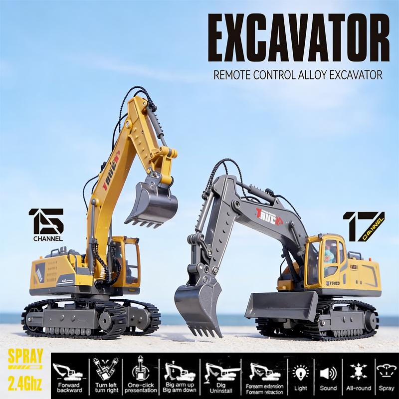 High-quality 15/17 CH Alloy Remote Control Excavator 2.4G RC Crawler Engineering Vehicle Toy for Kids Christmas Birthday Gift