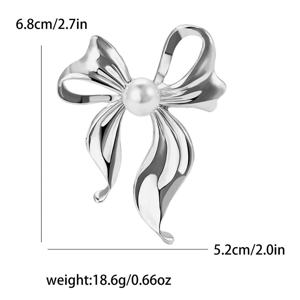 Delicate Alloy Glossy Pearl Bow Brooch Elegant Temperament Women'S Clothing Corsage Jewelry Pin
