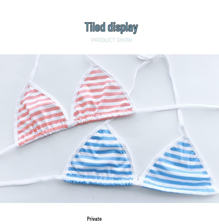 Blue & White Striped Lace-Up Bikini Set with Panties - S0326