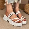 Summer Women Slippers Round Toe Slip-On Leather Comfortable Shoes Platform Sandals Roman Style Slippers Slides Women