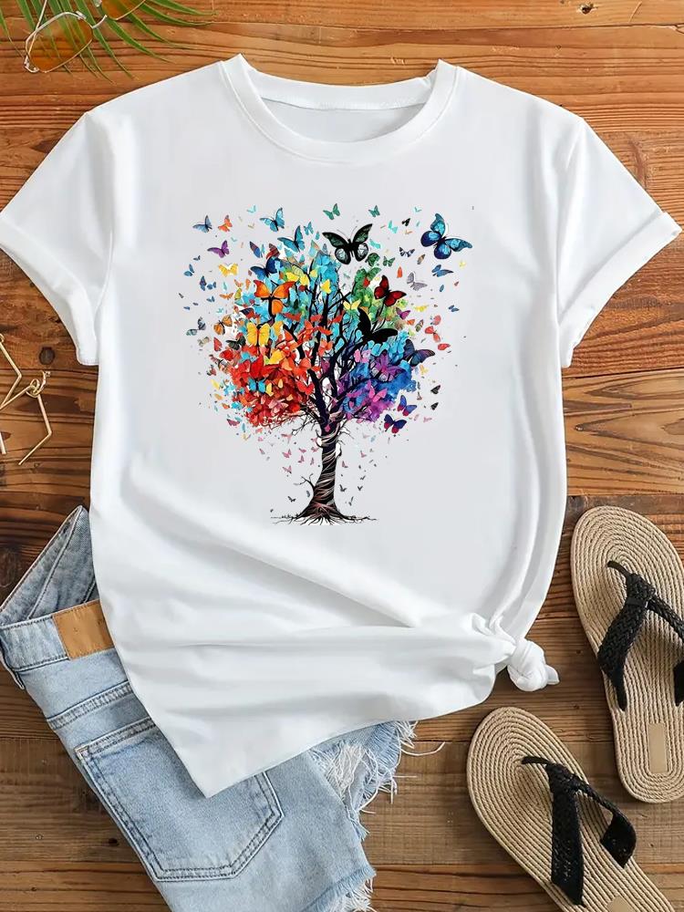 (Азиатский размер) Одежда повседневная футболка женская цветочная тенденция 90-х годов милая милая с коротким рукавом модная женская футболка с принтом женские футболки с графическим рисунком