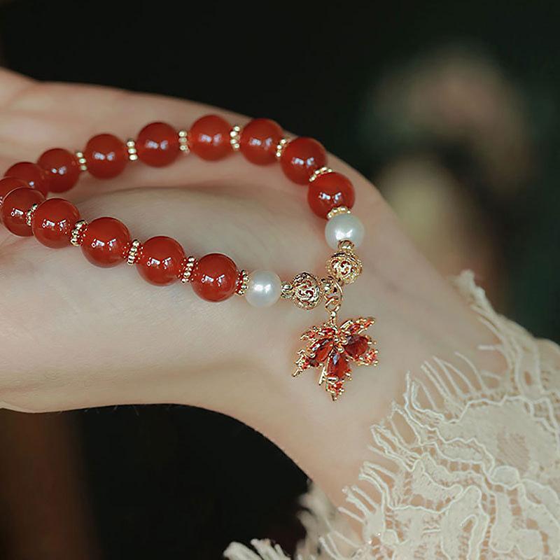 Браслет из бисера в китайском стиле для женщин и девочек, легкий, роскошный, с подвеской в виде кленовых листьев, браслет, ювелирные изделия, аксессуары, подарок