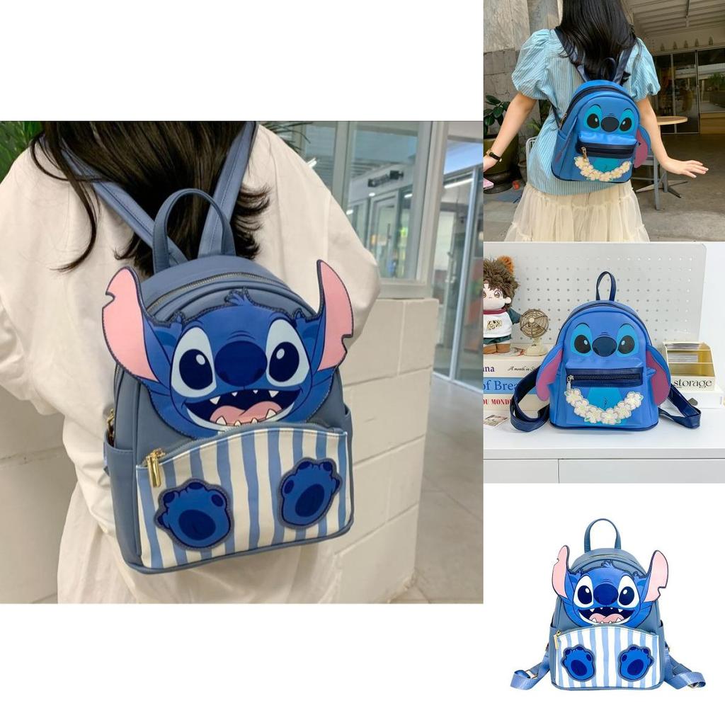 Lilo Stitch Adorable Striped Monster Design Pu Travel Backpack For Girls