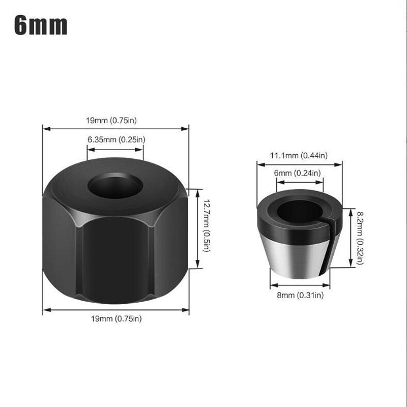 6mm 6.35mm 8mm Collet Chuck Engraving Trimming Machine With Nut Router Bit Adapter Electric Router Milling Cutter Accessories