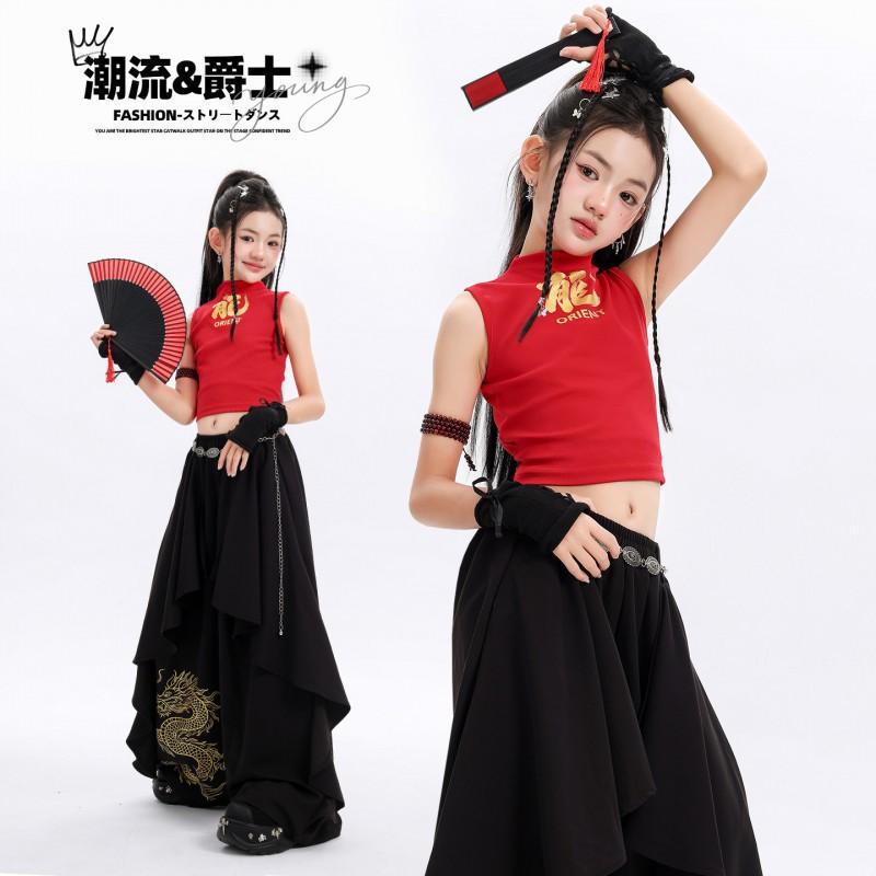 Girls Jazz Dance Performance Outfit Kids Hip Hop Streetwear Chinese Style Trendy Costume