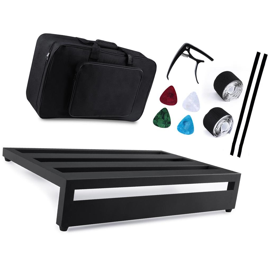 Большой педалборд для гитарных эффектов, педалборд из алюминиевого сплава с сумкой для переноски, каподастр, 4 медиатора, фиксирующие ленты