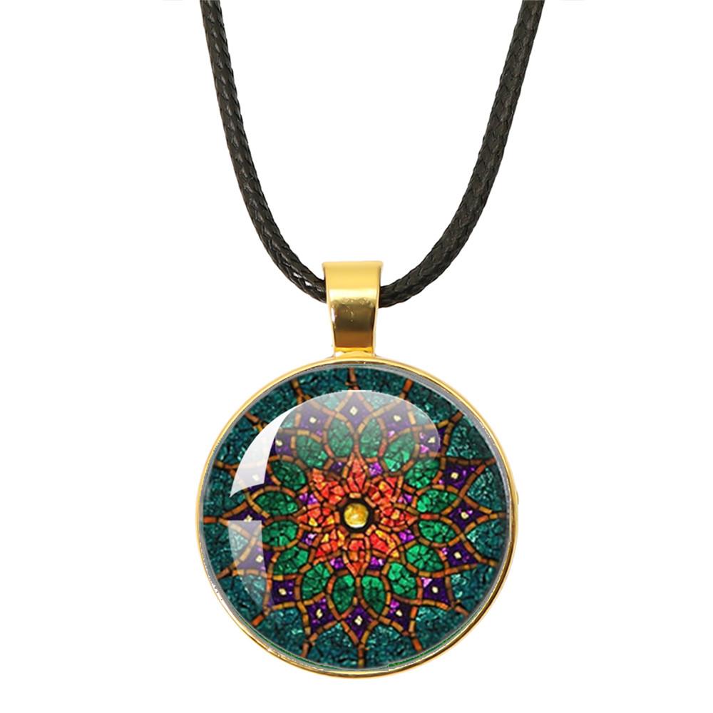 Классические necklaces с подвесками из стекла на веревочной цепи 'Цветок Жизни' Мандала Элегантные И Сложные Узоры Ожерелья Для Женщин Кабошон Украшения