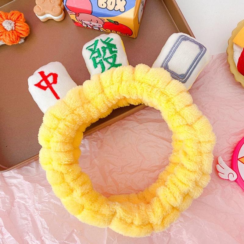 Плюшевая повязка для волос Маджонг Мягкие спа-повязки Эластичный тюрбан Нескользящий Креативный эластичный хедрэп для умывания лица, макияжа