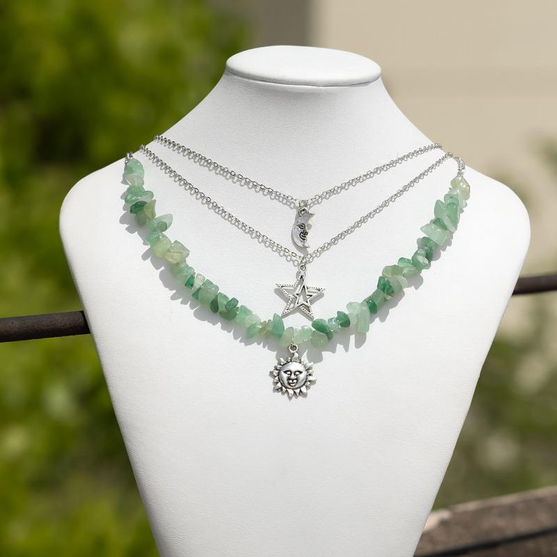 Винтажные многослойные ожерелья для женщин и девочек, милые крутые камни, колье из бисера, кулон в виде солнца, луны, звезды, цепочки, ожерелье, ювелирные изделия, подарок друзьям