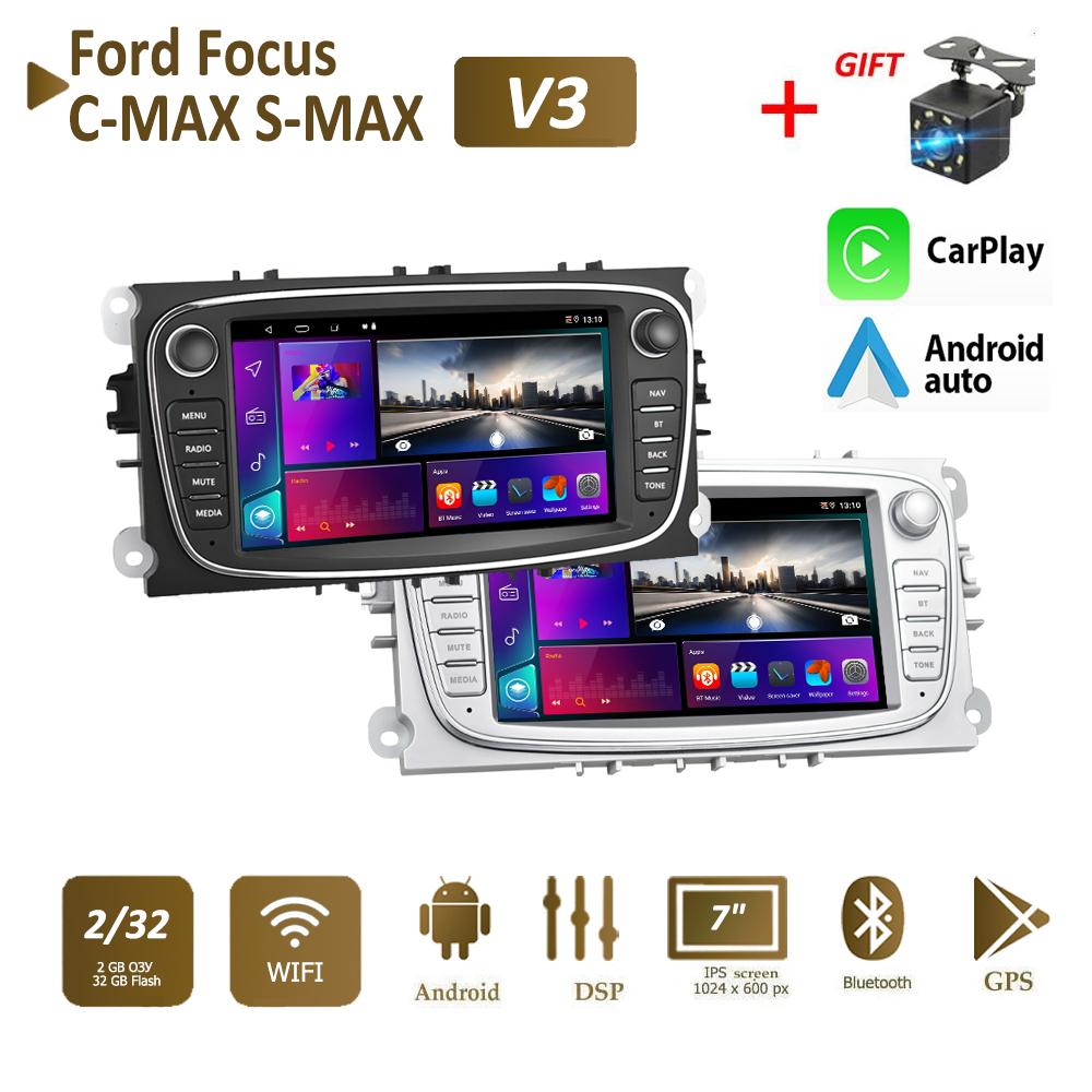 2 DIN Carplay Auto Radio Android Car Multimedia Video Player For Ford Focus Mondeo C-MAX S-MAX Galaxy II Kuga 7" HD Screen Mirror Link GPS 2+32GB