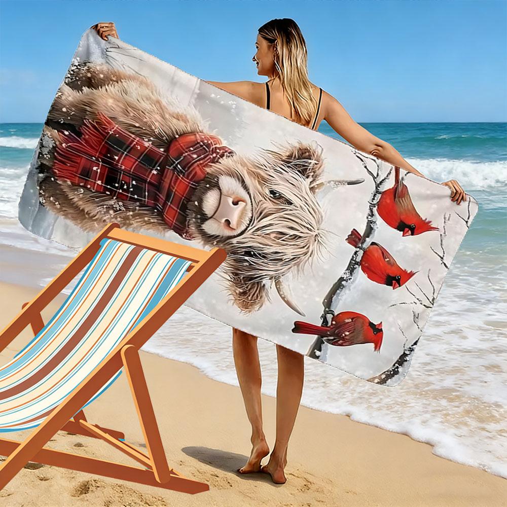 Cozy cow winter wonderland Print beach towel, quick drying, suitable for travel, outdoor sports, jogging, the beach and swimming, gift