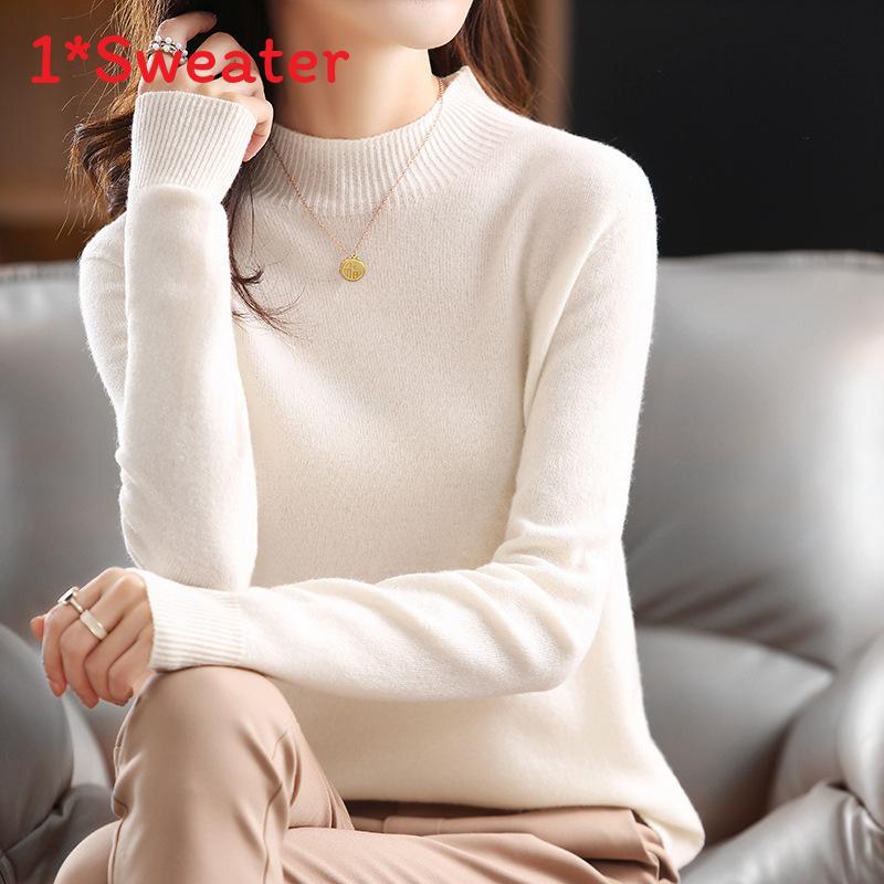 Womens Autumn Winter Knit Sweater With High Neck And Ribbed Design For Casual Wear