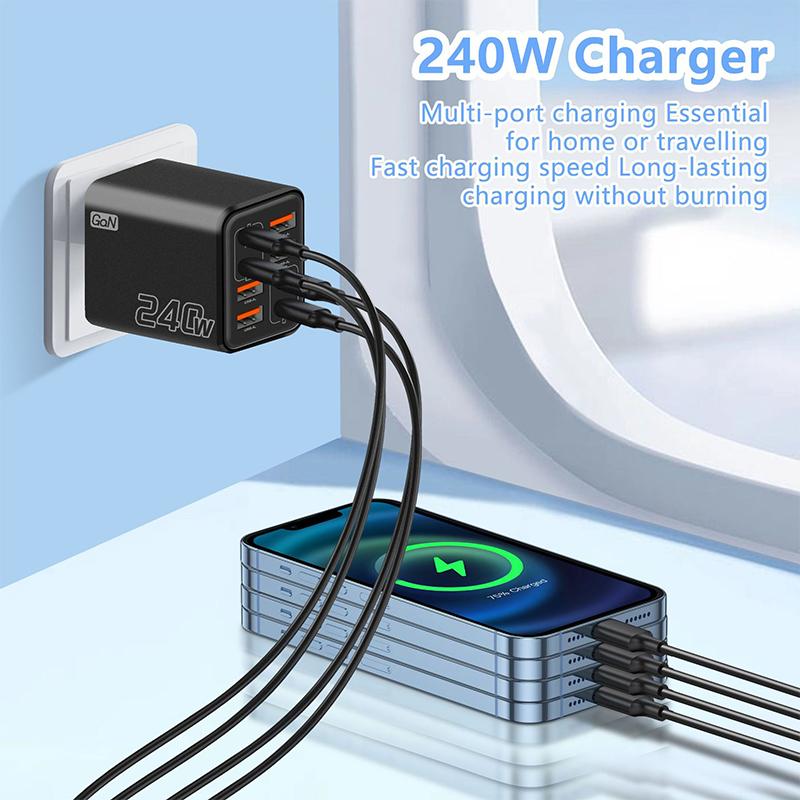 240 Вт Gan USB C Зарядное устройство 8 в 1 Быстрая зарядка Зарядное устройство для телефона Адаптер питания для телефона Type C EU/US Штекер Настенное зарядное устройство