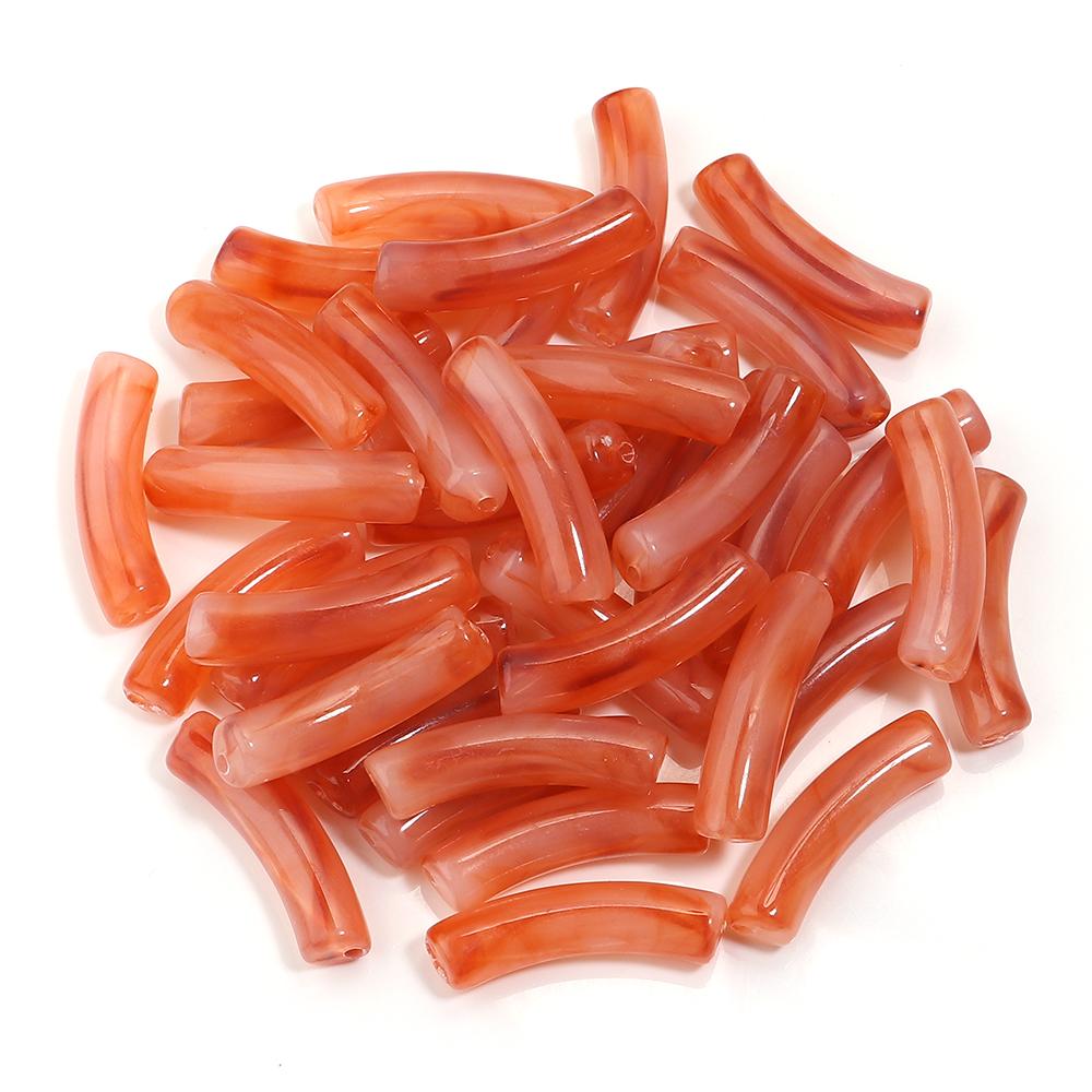 30pcs/lot Acrylic Curved Tube Beads Dual Color Thin Bamboo Shape Loose Spacer Bead For DIY Bracelet Necklace Jewelry Accessories