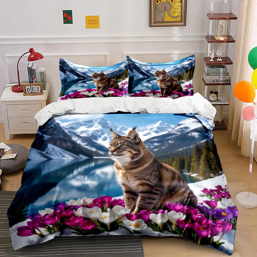 "Nature Cat Scenic Decor Set" Bedding Set with 1 Duvet Cover 2 Pillowcases Single Double King Queen, Gift