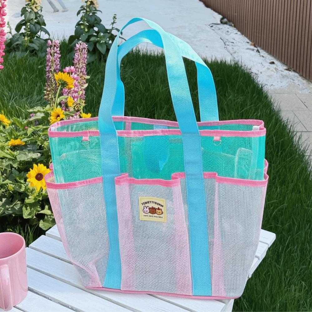Nylon Swimming Bag Dry Wet Mesh Handbag Soild Color Mesh Beach Bag Shower