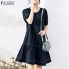 Women Casual Doll Collar Loose Summer Short Sleeve Dress