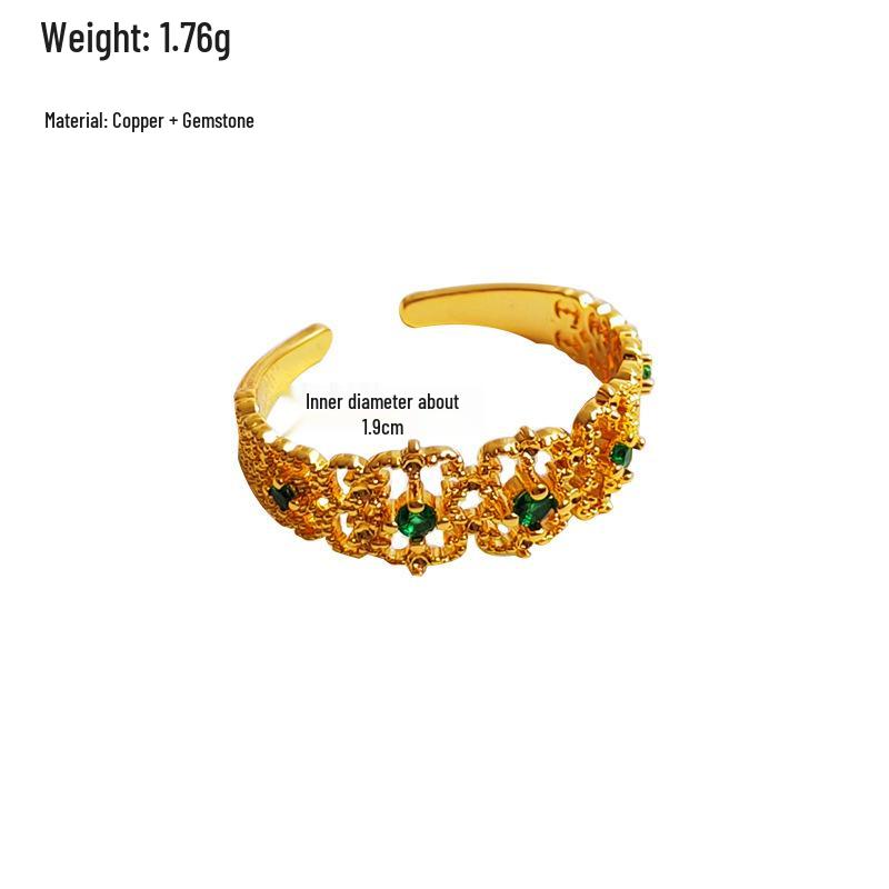 Copper-Plated Gold Retro Zircon Hollow Ring - Adjustable Index Finger Style T834
