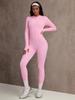 European-Style One-Piece Sport Jumpsuit for Women with Zipper, Stand Collar, Long Sleeves, Thumb Holes, Hip Lifting, and Tummy Control