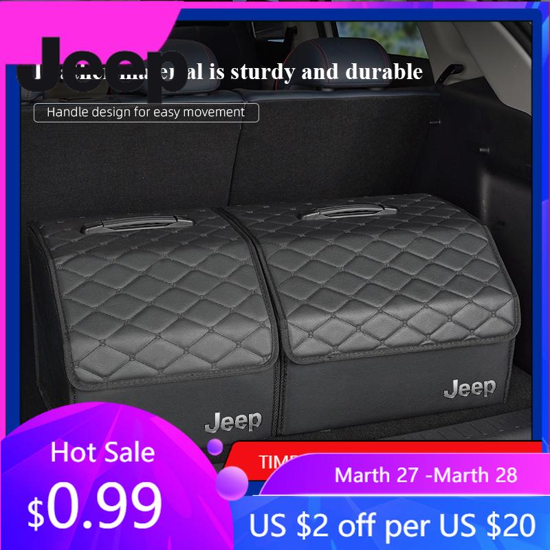 For Jeep Leather Suitcase Car Trunk Organizer Box Foldable Storage Bin For Jeep Grand Cherokee Wrangler JK Gladiator Compass
