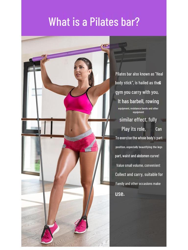 Women's Pilates Bar with Foot Pedal & Elastic Resistance Band for Home Fitness