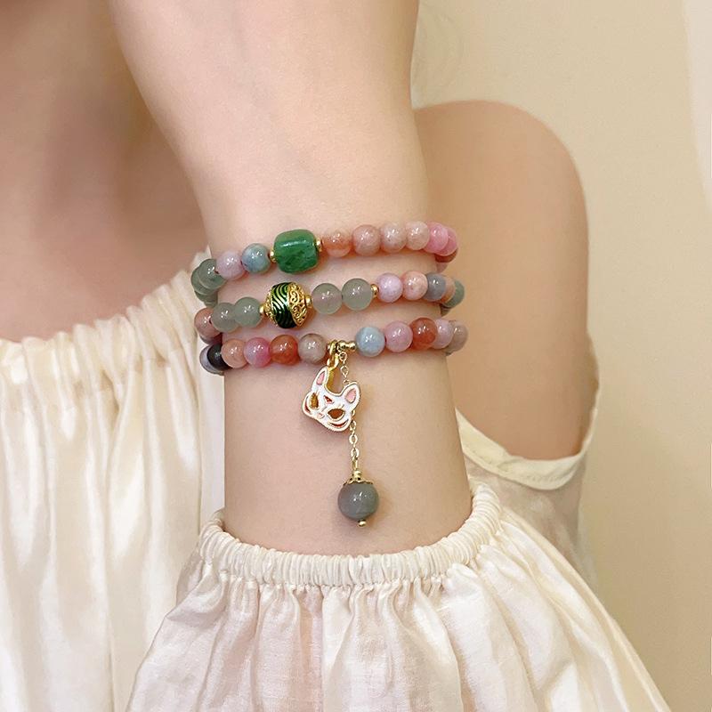 Fox Mask, Colored Jade Beaded Bracelet, Retro Guochao Temperament Bracelet, Multi-layered Wearing Jewelry Women