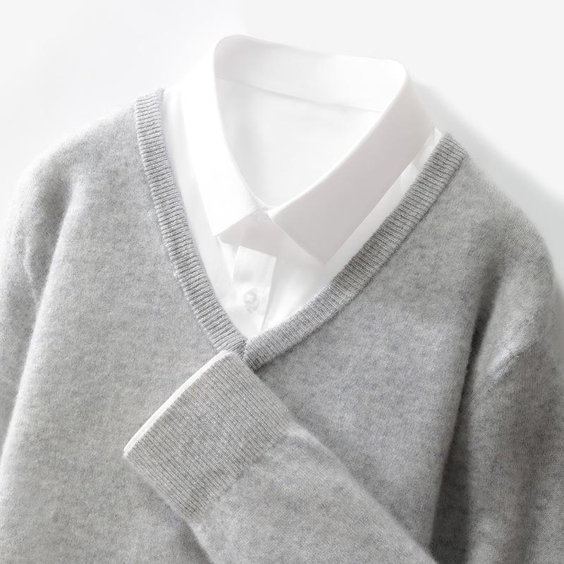 Новый кардиган с V-образным вырезом для мужчин, однотонный пуловер, базовый трикотажный свитер большого размера, свободный, повседневный
