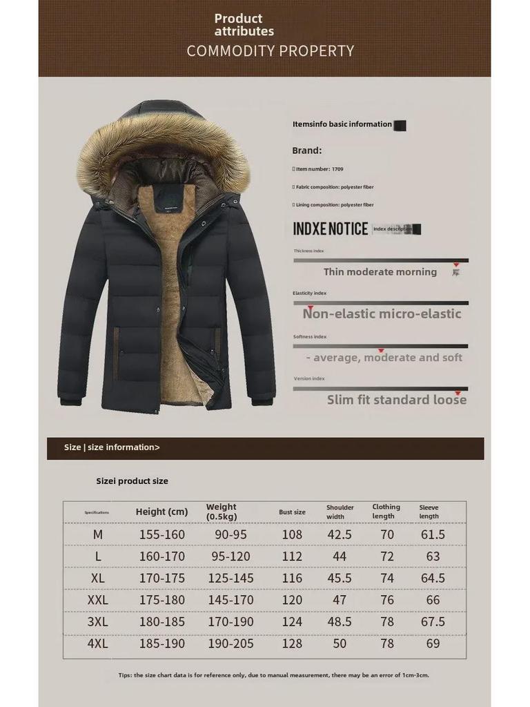 Мужская зимняя хлопковая куртка с капюшоном 2021 года — теплая и плотная, идеально подходит для пап среднего возраста