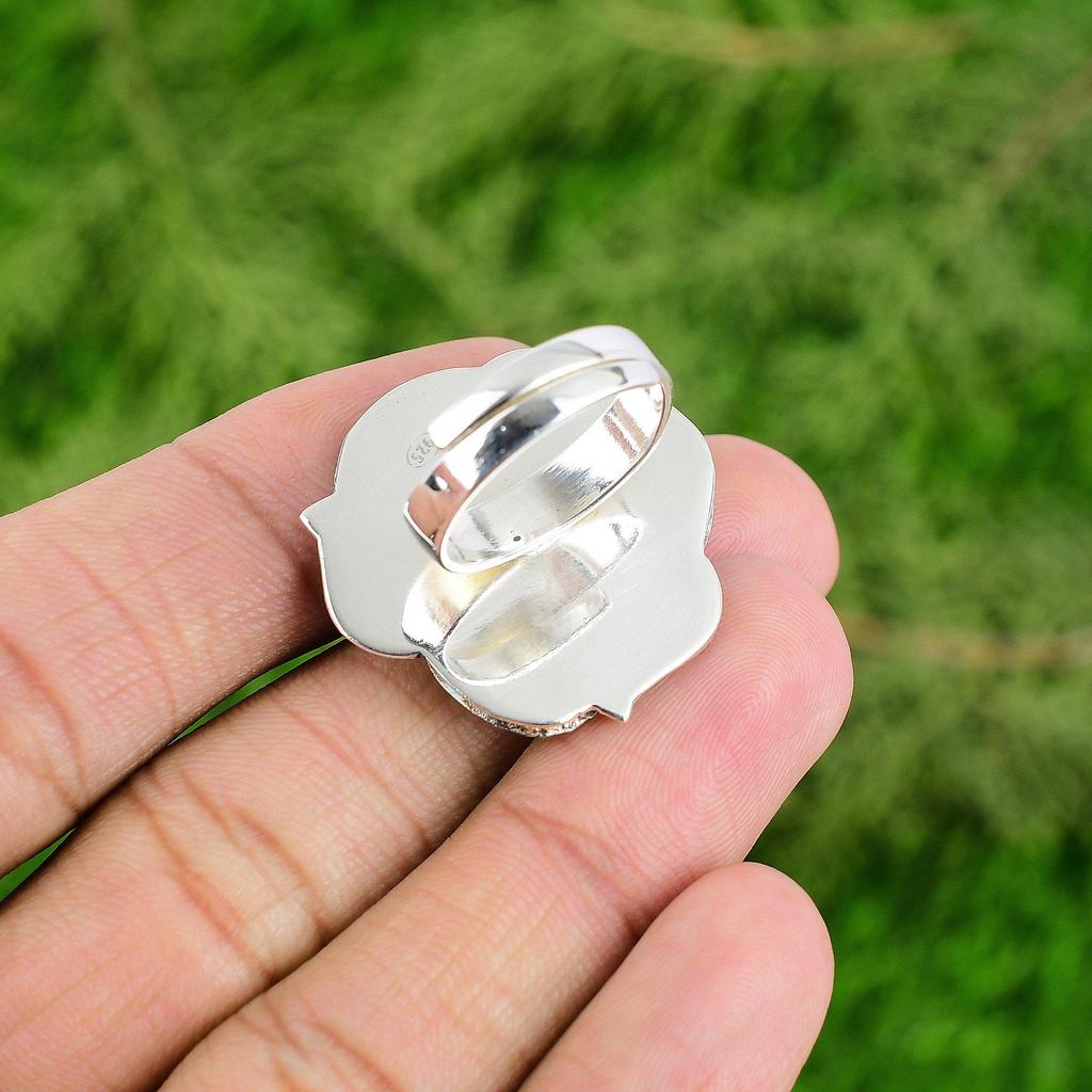 Natural Labradorite 925 Silver Solitaire Flower Adjustable Ring For Girls