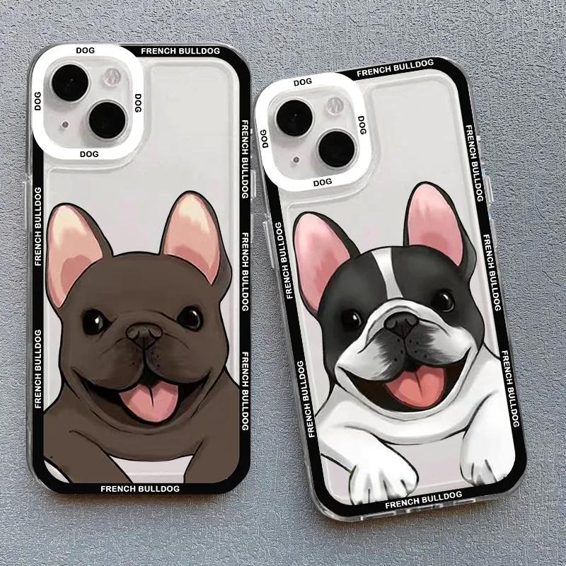 Милый Мопс Французский Бульдог Чехол для Телефона Для iPhone 14 Pro MAX 15 11 13 12 XS X 16 XR 7 8Plus Кавайный Прозрачный Ударопрочный Чехол для Влюбленных