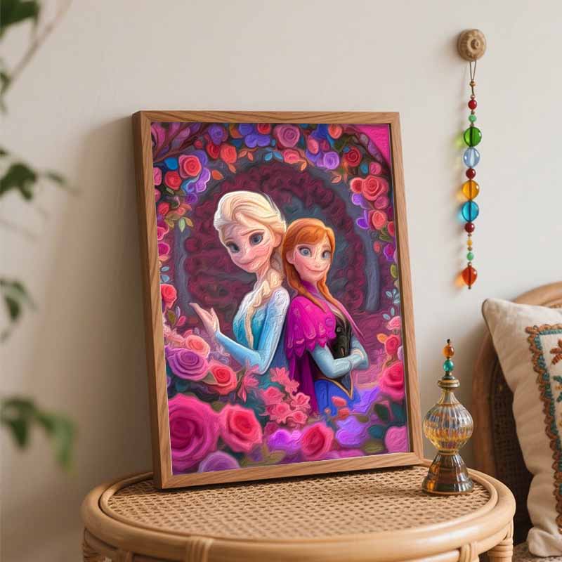 Disney Frozen Elsa Anna floral oil painting digital painting art kit handmade diy painting home decoration gift