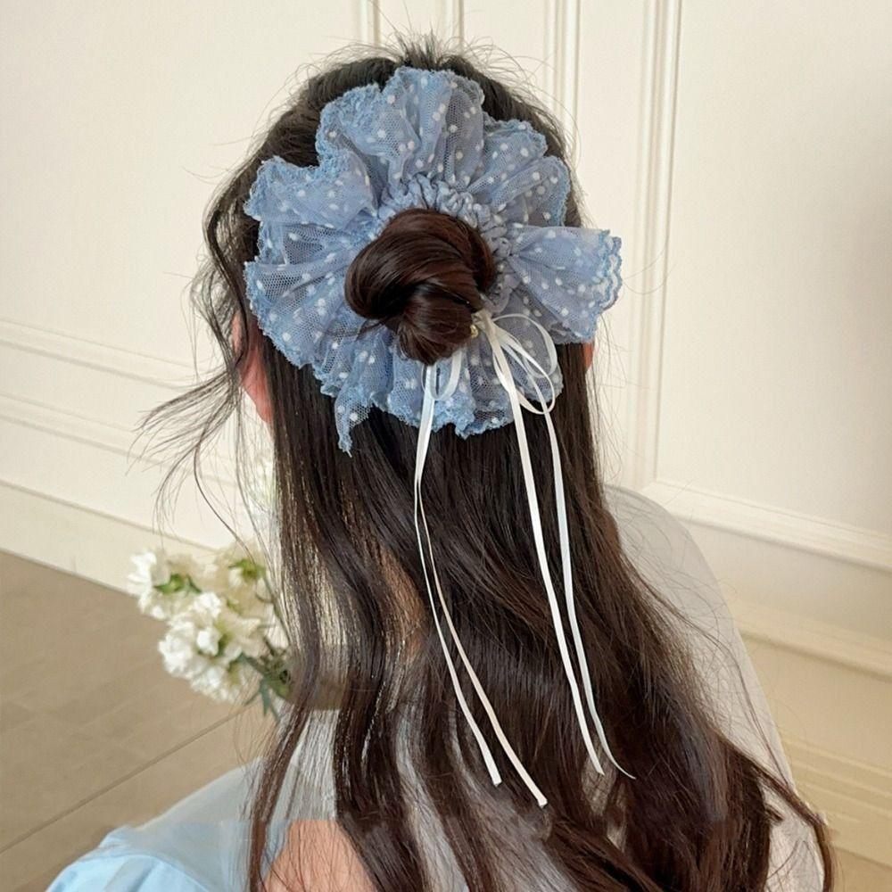 Bow Pleated Scrunchies Ribbon Oversized Hair Ropes Ins Polka Dot Scrunchies  Ponytail Holder