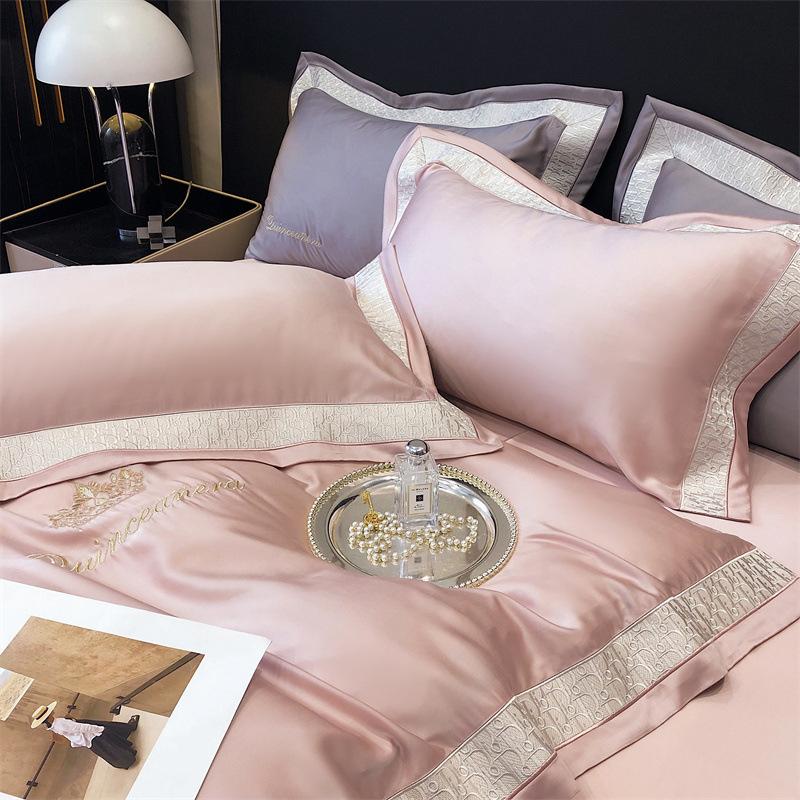 High-end 140-count Cotton Long-staple Cotton Embroidered Four-piece Set, Light Luxury Pure Cotton Class A Quilt Cover, Bed Sheet, Duvet Cover