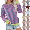 Women's Fashion Long Sleeve Round Neck Casual Sweatshirt Striped Clashing Colour Pullover T-Shirt Top