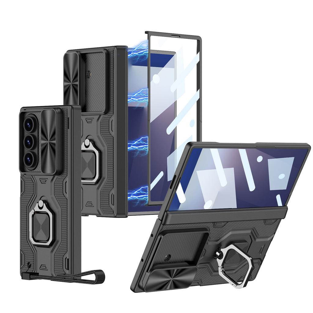 Подходит для чехла для мобильного телефона Samsung ZFold7, складной экран, защитный чехол-пленка, магнитный кронштейн-кольцо для пальца, бриллиант, сдвижное окно, ремешок