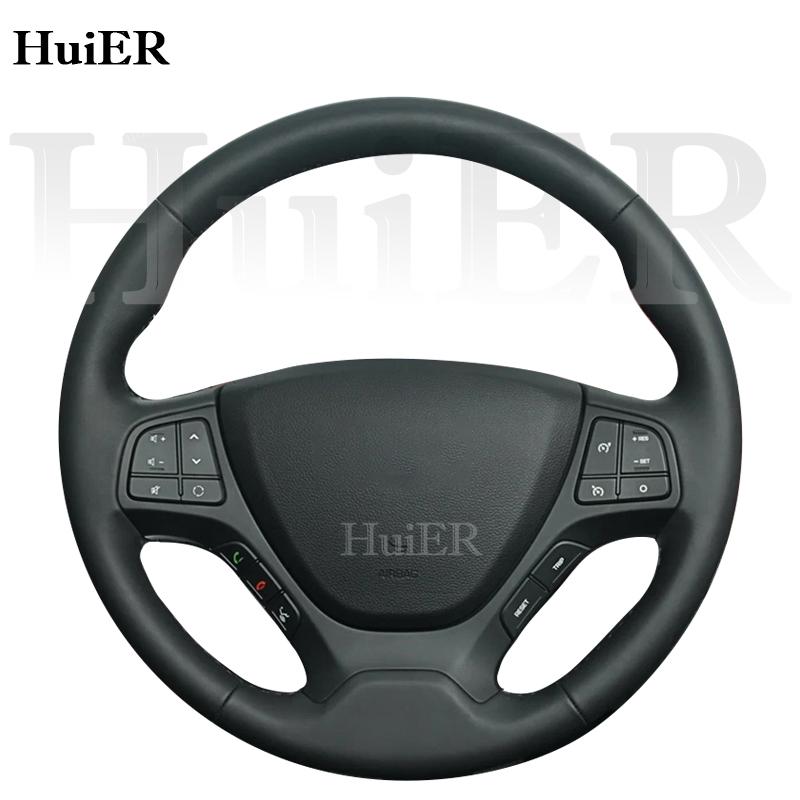 Для Hyundai i10 2013 2014 2015 2016 2017 2018 2019 Черная Искусственная Кожа Ручной Шов Чехол на Руль Автомобиля Автоаксессуары
