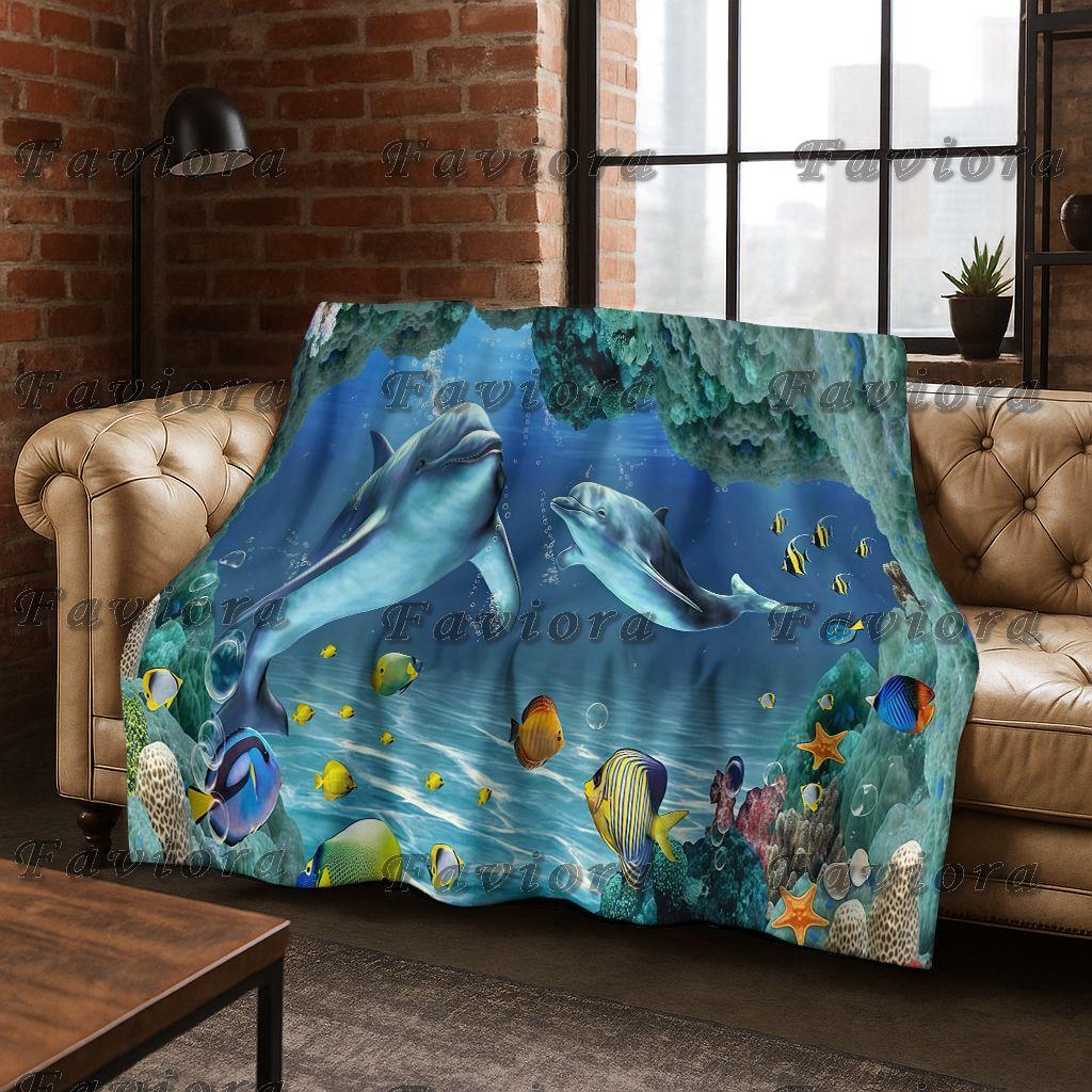 3D Illusion Sea Underwater World Dolphin 2026 New Flannel Blanket,Cozy Soft Throw Blanket for Home Bedroom Bed Sofa Cover Gift