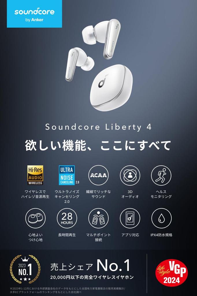 Anker Soundcore Liberty 4 Wireless Noise Canceling Sound To 28 Hours of Waterproof Technical Standards Cloud White (Bluetooth 5.3) [Completely